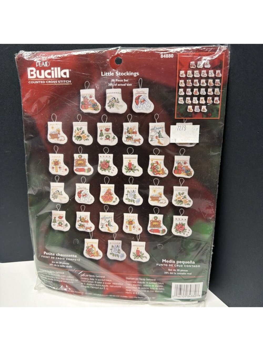 Bucilla 84880 Cross Stitch Christmas Ornament Kit Tiny Stockings Set of 30 NEW